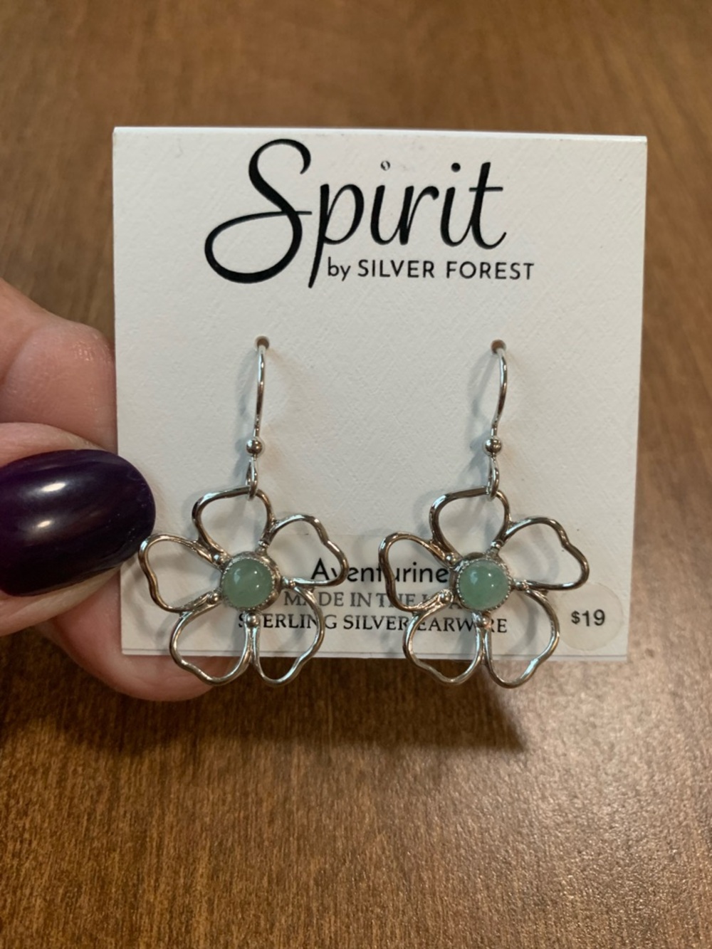 Silver Forest Silver Floral Drop Earrings with Green Centers